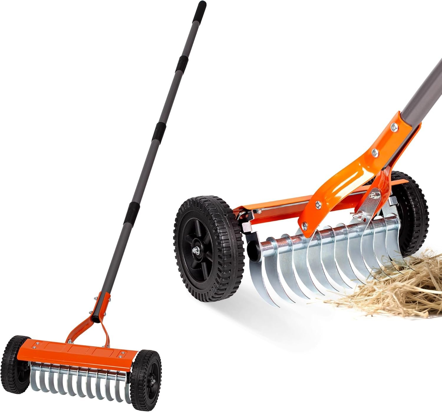 Walensee Dethatching Roller Rake with Wheels Walensee dethatching roller rake, sturdy wheels for smooth lawn dethatching, ideal garden tools.