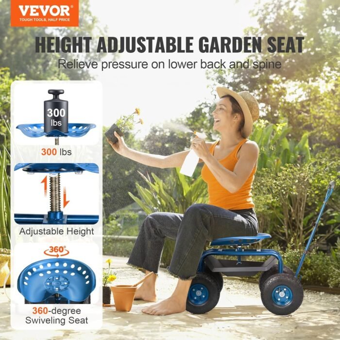 Adjustable steering handle for easy maneuvering of the VEVOR garden chair.